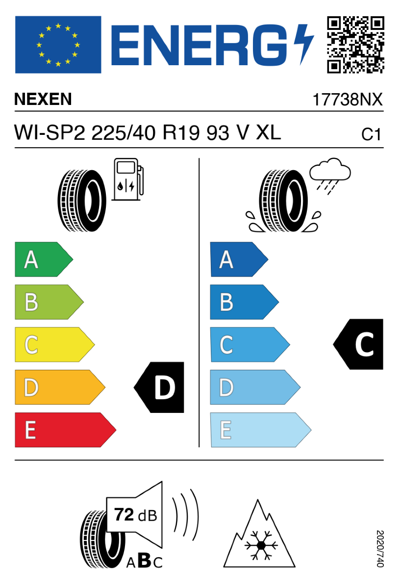 Vorschau: 2 x Neureifen Winterreifen Nexen Winguard Sport 2 WU7 W225/40R19 93V D, C, 72dB XL