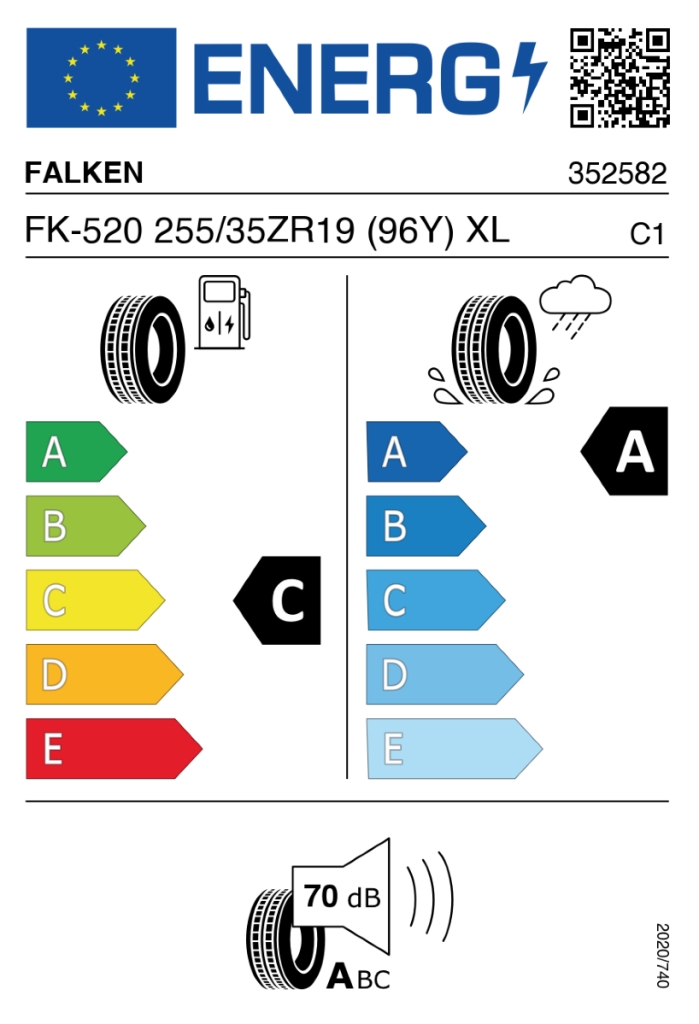 Vorschau: 2 x Neureifen Sommerreifen Falken Azenis FK-520 S255/35R19 (96Y) C, A, 70dB XL / ZR