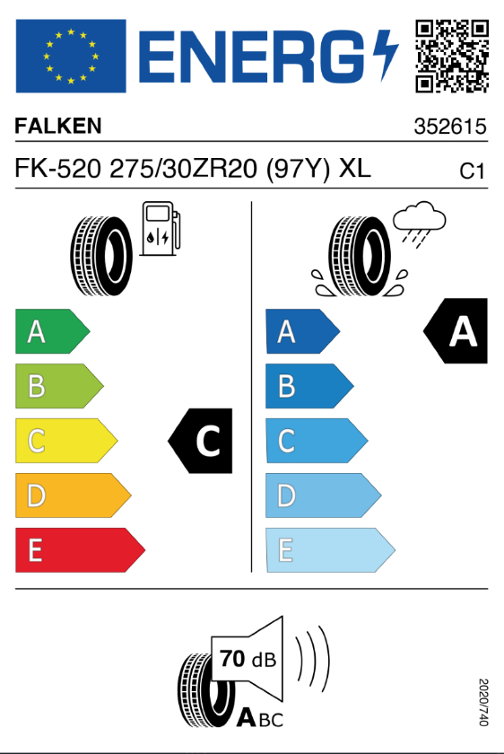 Vorschau: 2 x Neureifen Sommerreifen Falken Azenis FK-520 S275/30R20 (97Y) C, A, 70dB XL