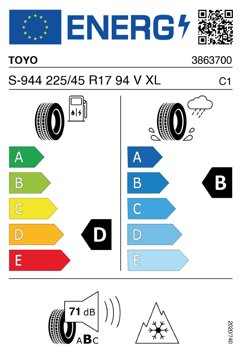 Vorschau: 2 x Neureifen Winterreifen Toyo Observe S944 W225/45R17 94V D, B, 71dB XL