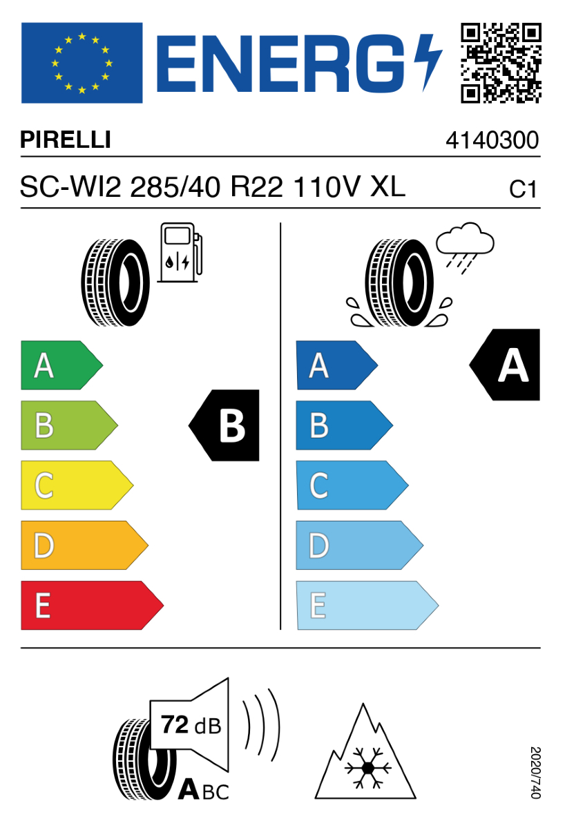 Vorschau: 2 x Neureifen Winterreifen Pirelli Scorpion Winter 2 W285/40R22 110V B, A, 72dB XL