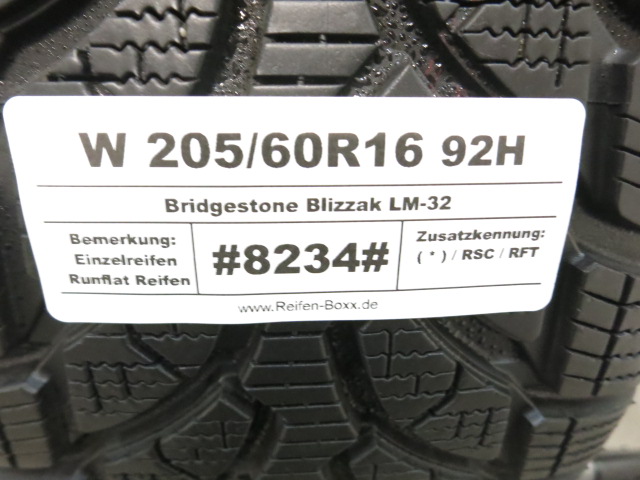 Vorschau: 1 x Gebrauchtreifen Winterreifen Bridgestone Blizzak LM-32 W205/60R16 92H ( * ) / RSC / RFT